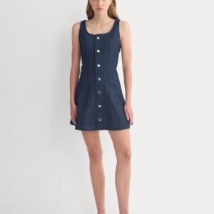 Denim Button-Front Mini Dress | Dark Indigo