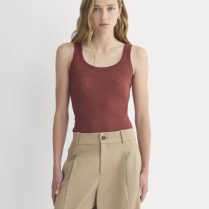 Lace-Trimmed Tank in Fine Linen | Henna Red
