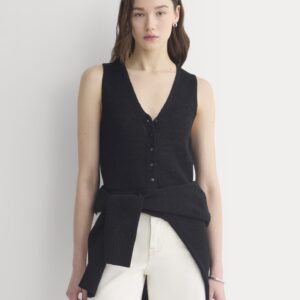 Button-Front Tank in Tape Yarn | Black