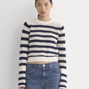 Open Knit Long-Sleeve Crew in Everyday Cotton | Canvas / Navy