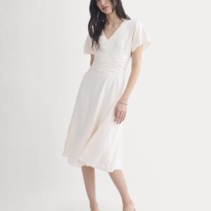 Cinched Dress in Stretch Linen | Bone
