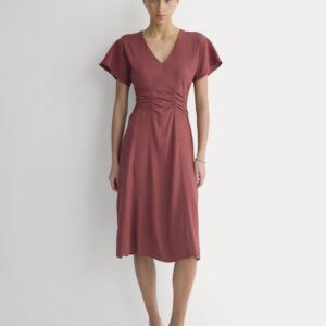 Cinched Dress in Stretch Linen | Henna Red