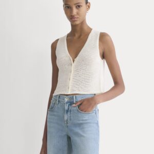 Button-Front Tank in Tape Yarn | Bone