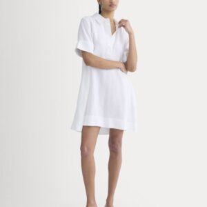 Mini Popover Shirtdress in Linen | White