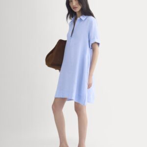 Mini Popover Shirtdress in Linen | Light Blue