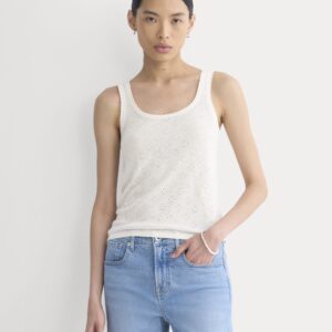 Lace-Trimmed Tank in Fine Linen | Bone