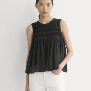 Twisted Pleat Tank in Silk Georgette | Black